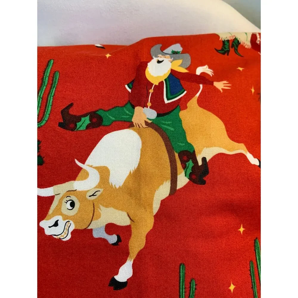 Santa Goes to the Rodeo Toddler Pillowcase, Handmade Designer Cotton